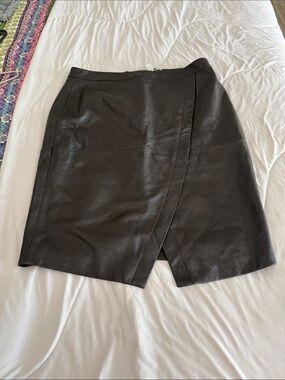 Halogen Black Leather Pencil Skirt with Front Wrap